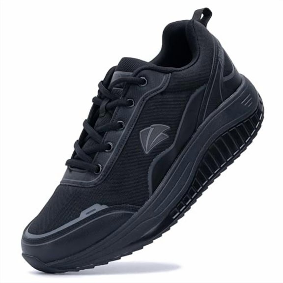 NRNHI Men's Walking Shoes with Arch Support Plantar Fasciitis Sneakers Tennis Shoes for Gym Workout Black Size 9