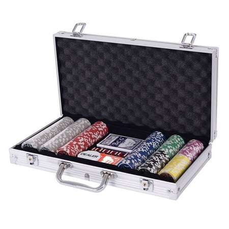 Power Chip - Costway Poker Chip Set 300 Dice Chips Texas Hold'em Cards with Sliver Aluminum Case