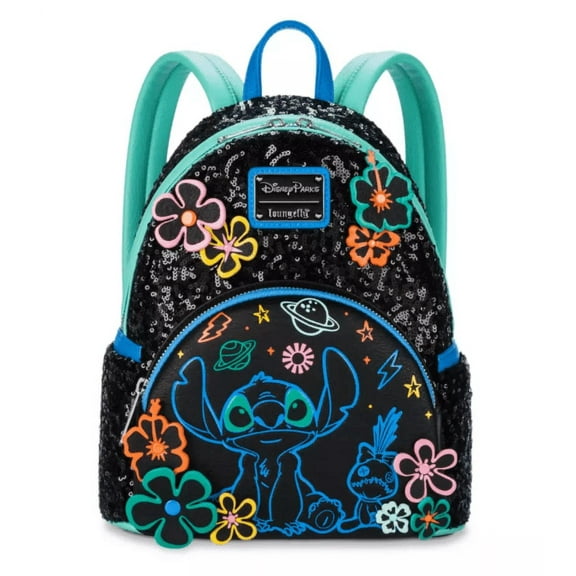 Disney Loungefly Stitch 626 Day Black Neon Sequin Mini Backpack