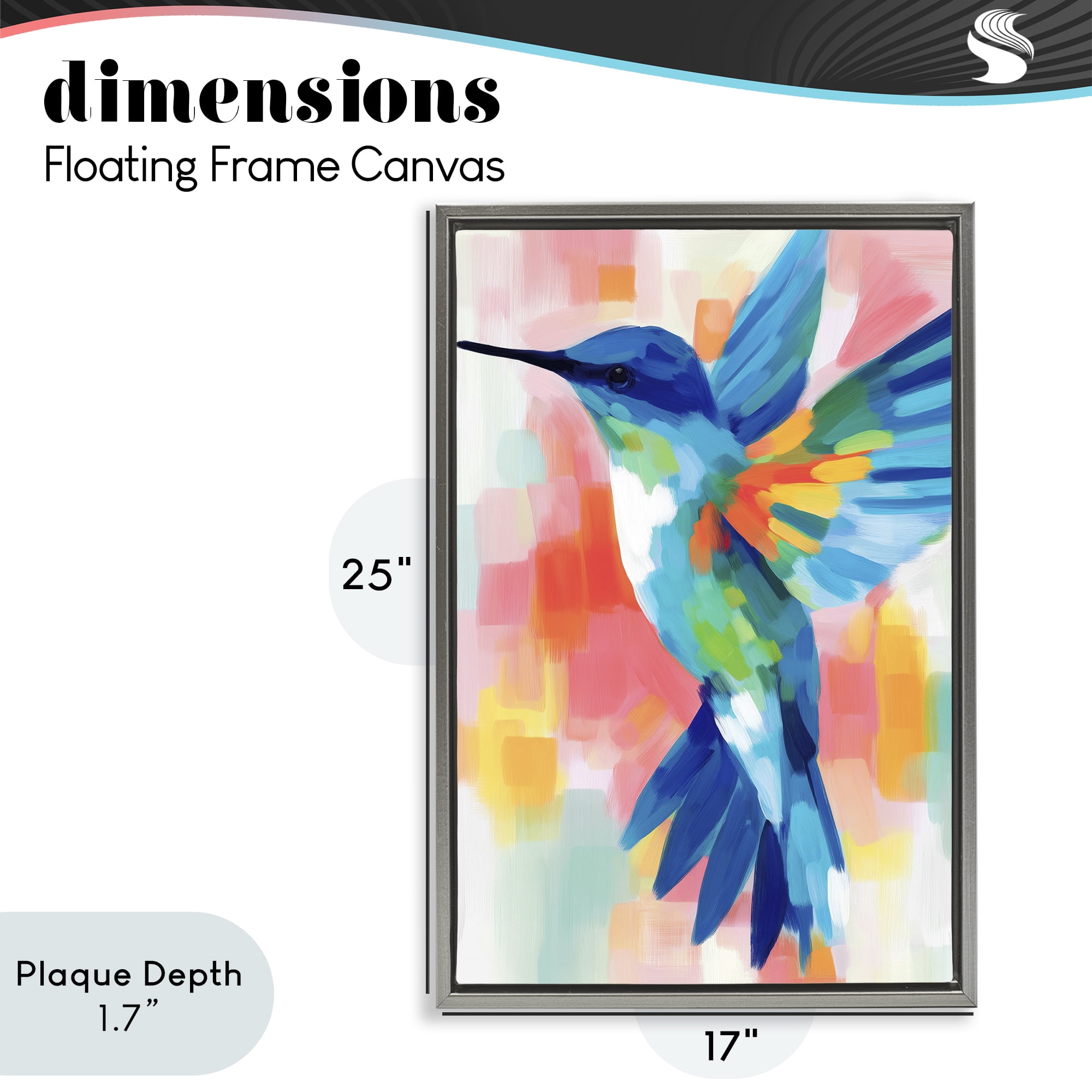 Stupell Industries Blue Hummingbird in Flight Gray Framed Floater Canvas Wall Art, design by Chromatic Storm Studio