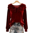 thumbnail image 3 of VKOYWKM Velvet Tops for Women Vintage Bow Neck Long Sleeve Shirts Fall Winter Vintage Solid Dressy Casual Blouses, 3 of 10