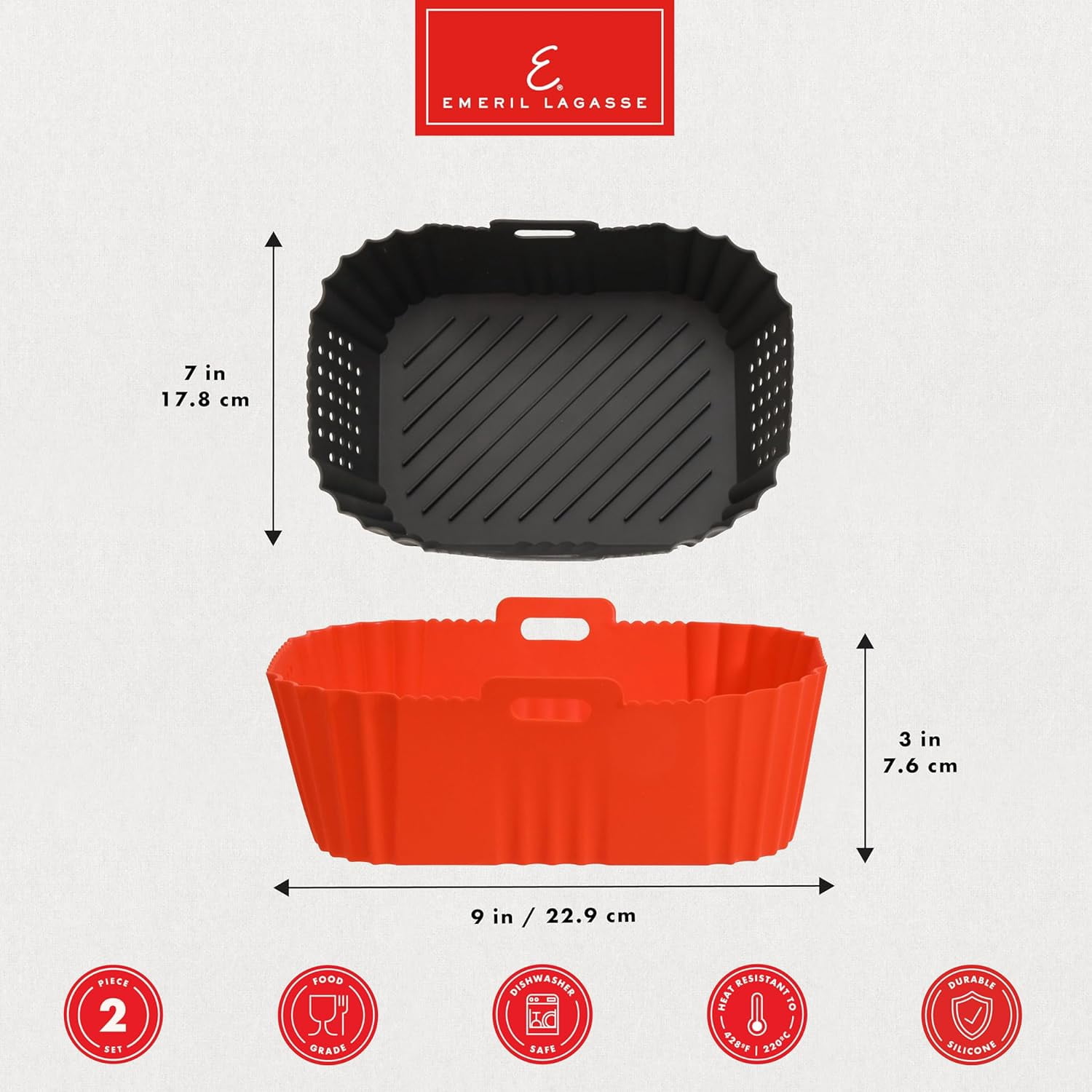 Reusable Silicone Air Fryer Liners for Air Fryer Oven – Non-Stick Reusable Air Fryer Basket Liners – Dishwasher Safe – 9 x 7 x 3 Inch – 2 Pack – Black/Red