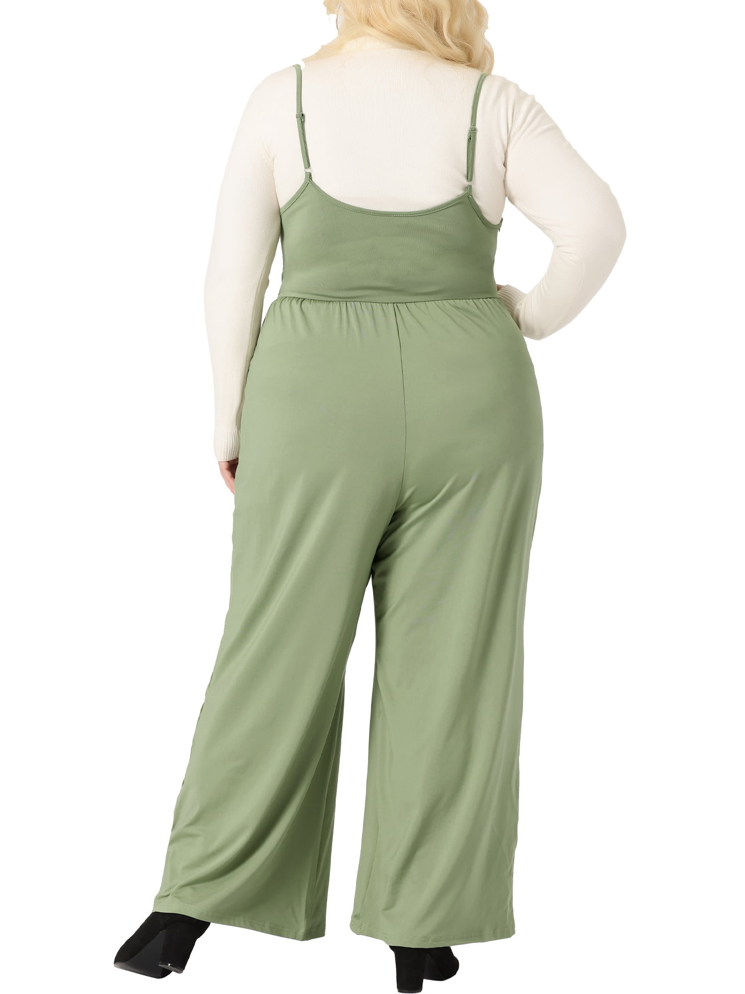 Unique Bargains Women's Plus Size Overall Camisole with Pockets Rompers Jumpsuits 3X Green