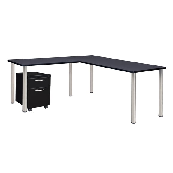 Regency Kee 72 x 66 in. Corner L Shaped Desk with Pedestal Drawer- Grey Top, Chrome Legs