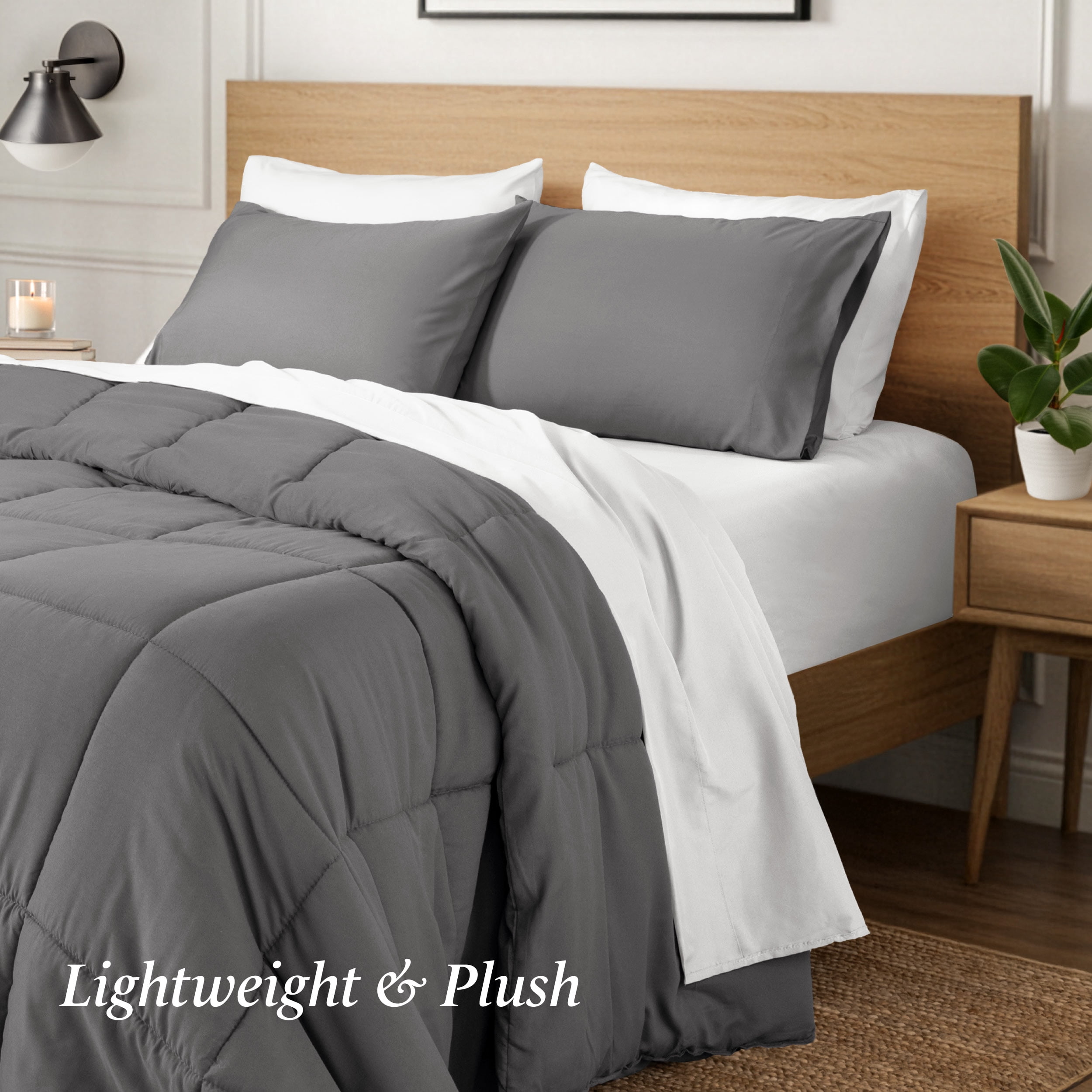 Ivy Union Comforter Set - Box Stitch - Easy Care Ultra-Soft Microfiber - All Season Warmth - Bedding Comforter - Cal King - Grey