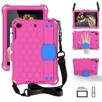 Dteck Kids Case For iPad mini 1 2 3 4 5 7.9 inch, Light Weight Shockproof Handle Kickstand Protective Cover With Shoulder Strap, Rose/Blue