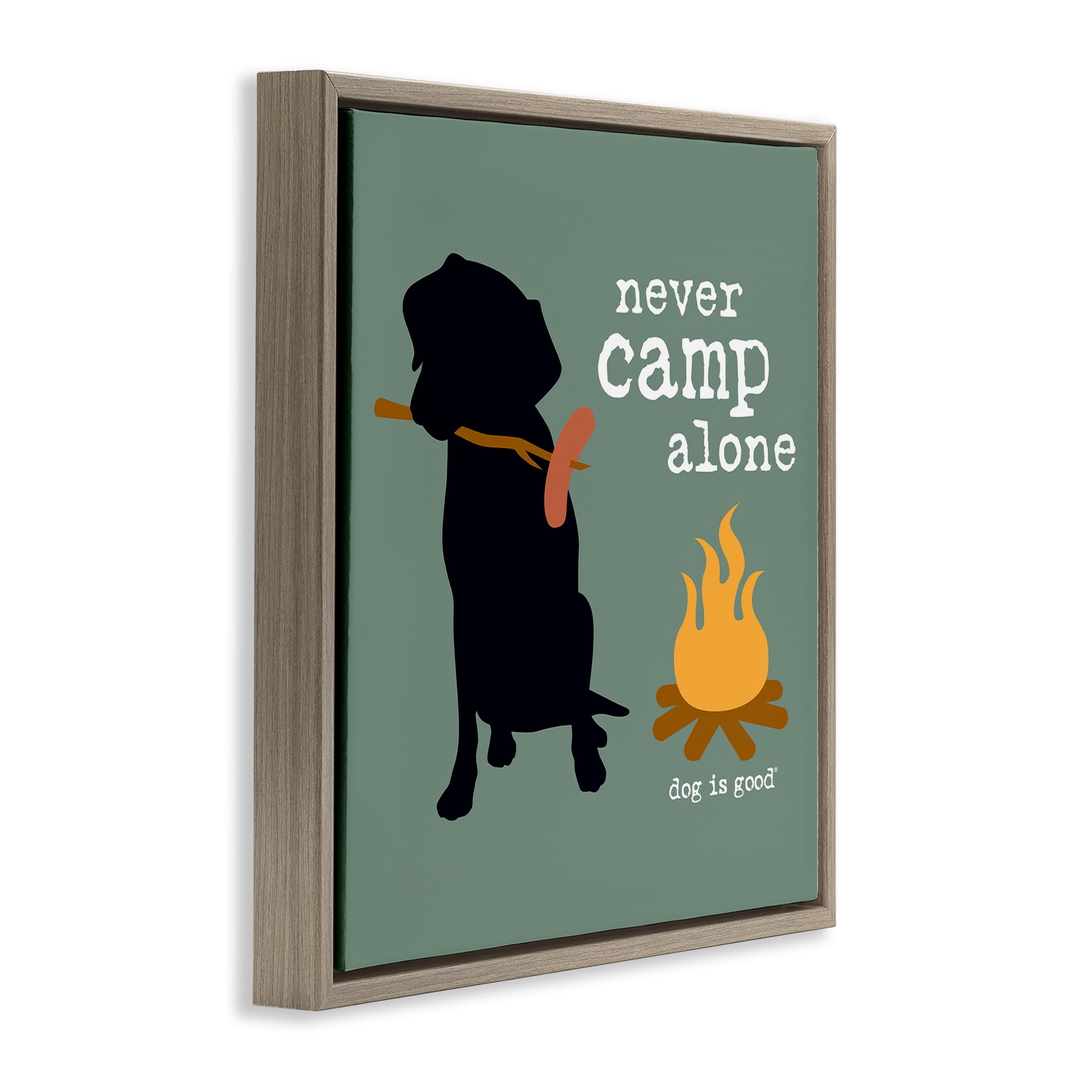 Stupell Industries Never Camp Alone Dog Animals Painting Brown Floater Framed Canvas Art Print Wall Art, 25 x 25