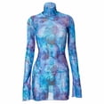thumbnail image 2 of Robes pour Femmes Dames Imprimé en Maille Col Rond Manches Côté Ouvert Robe d'Été Violette L, 2 of 5