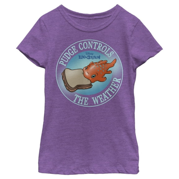 Girl's Lilo & Stitch Pudge Controls the Weather Graphic Tee Purple Berry Small
