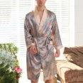 thumbnail image 5 of Defitshape Men's Silk Bathrobe Shorts Long Sleeves Satin Pajama Set Pockets Soft Kimono Robe Set Blue US XL (Tag4XL), 5 of 5