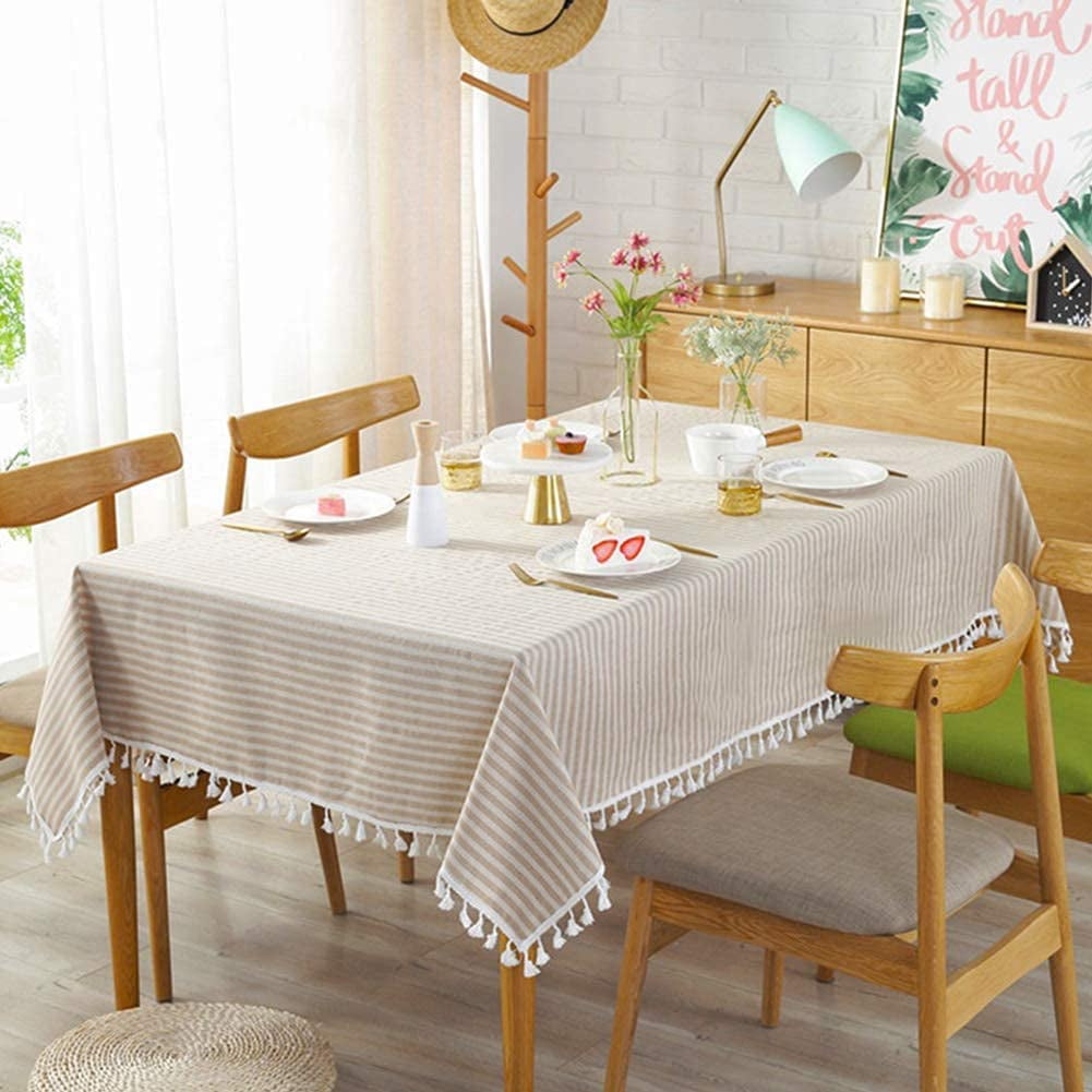 Modern Tablecloth Striped Table Cover Table Decor Camping Picnic Mat With Tassel 