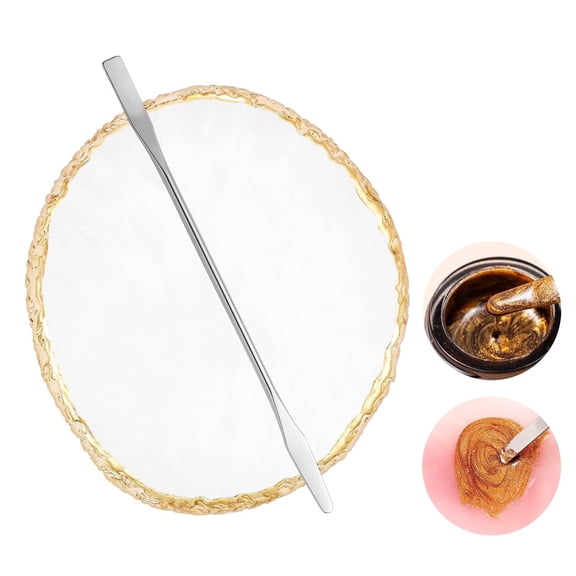 RAGUPEL 1Pc Round Shape Resin Nail Art Palette with Stainless Steel Mixing Stick,Professional Color Mixing Board for Gel Polish,Acrylics,Pigment Blending,Salon and Diy Makeup Artist Tool,White