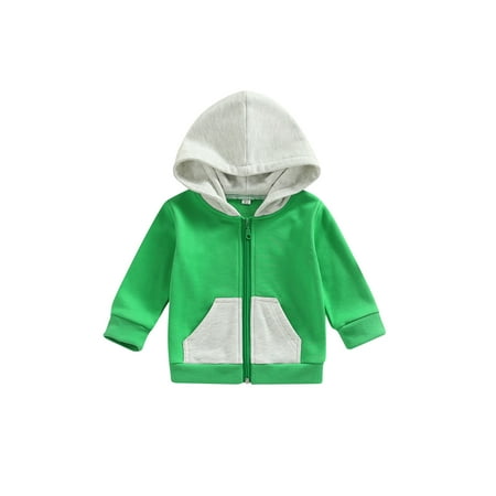 

Bagilaanoe Toddler Baby Girl Boy Hooded Jacket Contrast Color Long Sleeve Zipper Coat with Pockets 6M 12M 18M 24M 3T 4T Kids Fall Casual Outwear