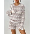 thumbnail image 6 of Arvbitana Women 2Pcs Knit Outfits Striped Patchwork Long Sleeve Sweater Knit Tops and Elastic Waist Shorts Sets Fall Casual Clothes Streetwear, 6 of 8
