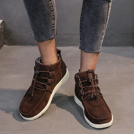 

Foraging dimple Boots for Women Winter and Autumn Short Platform Lace Up Solid Warm Home Shoes Coffee