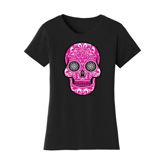 Gravity Threads Womens Pink Sugar Skull Short-Sleeve T-Shirt - Black - Large