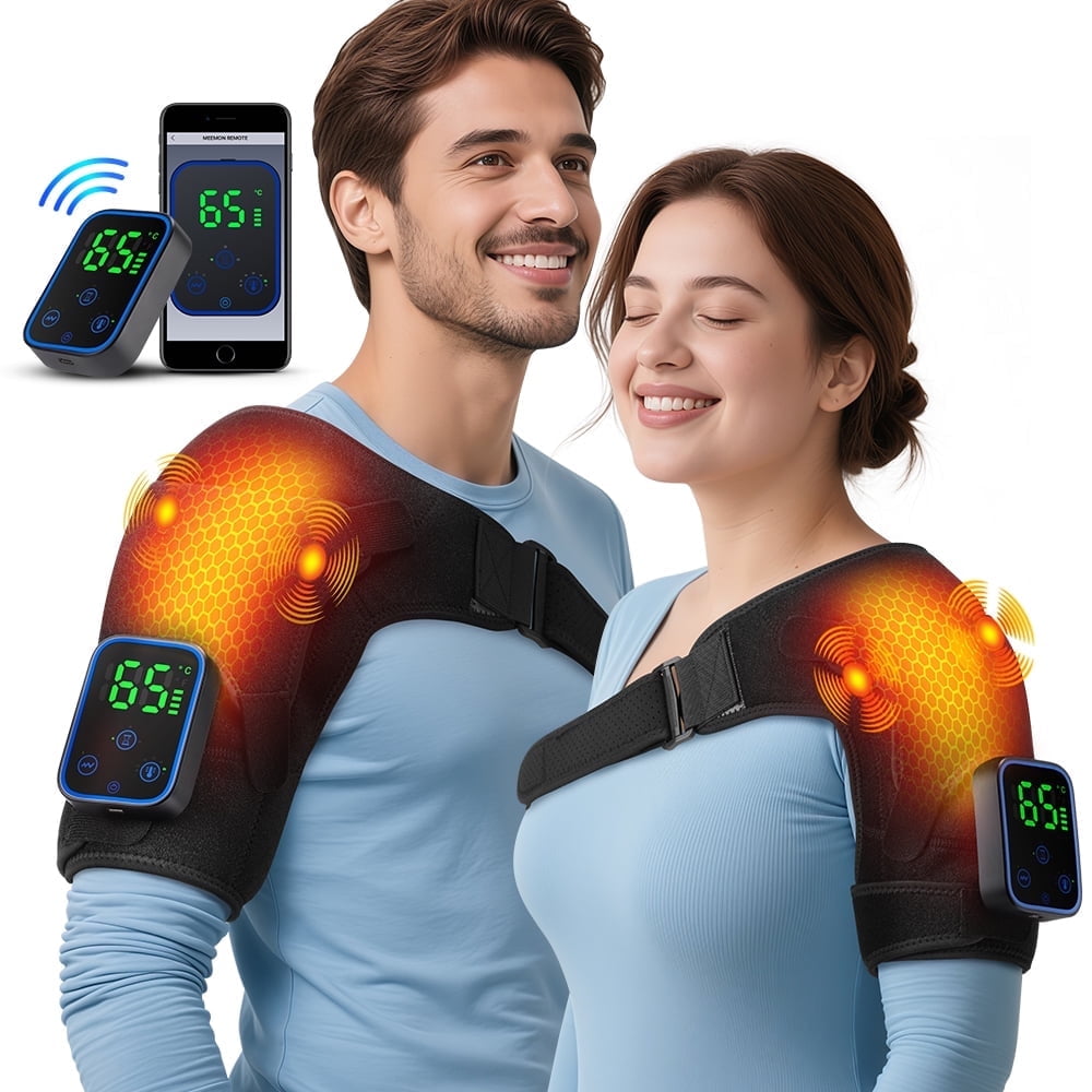 Heating Shoulder Massager, Wireless Shoulder Brace with 7 Temperature Control & 3 Vibration, Timed Shutdown, Fast Heat Shoulder Heating Pad for Office and Travel