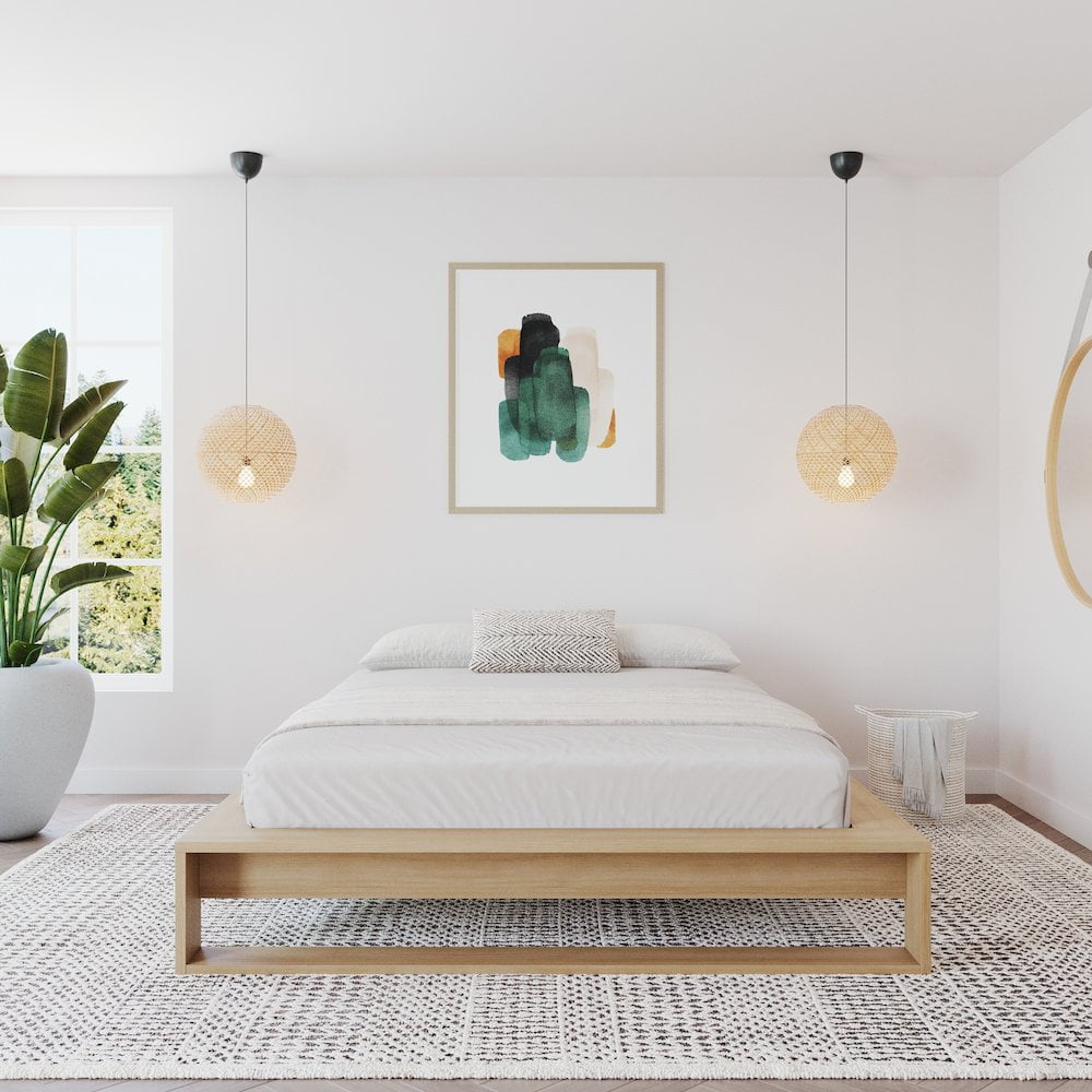 Nexera Lido Queen Platform Wood Bed Frame with Slats Natural Blonde Oak