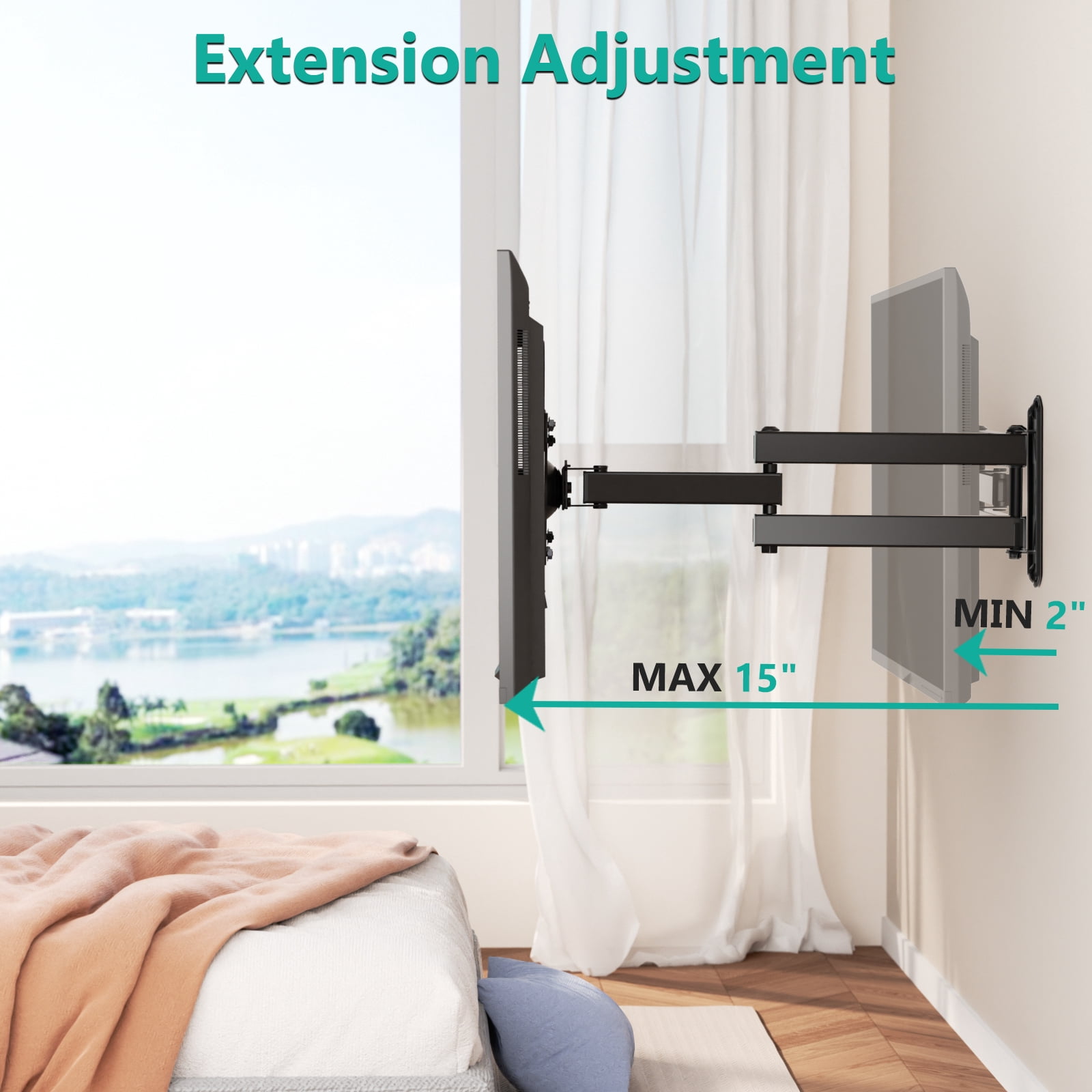 WALI TV Wall Mount Bracket Articulating Full Motion Detachable Arm for Most 13 to 42 inch LED, LCD Flat Screen Display, up to 44lbs (1342LM), Black