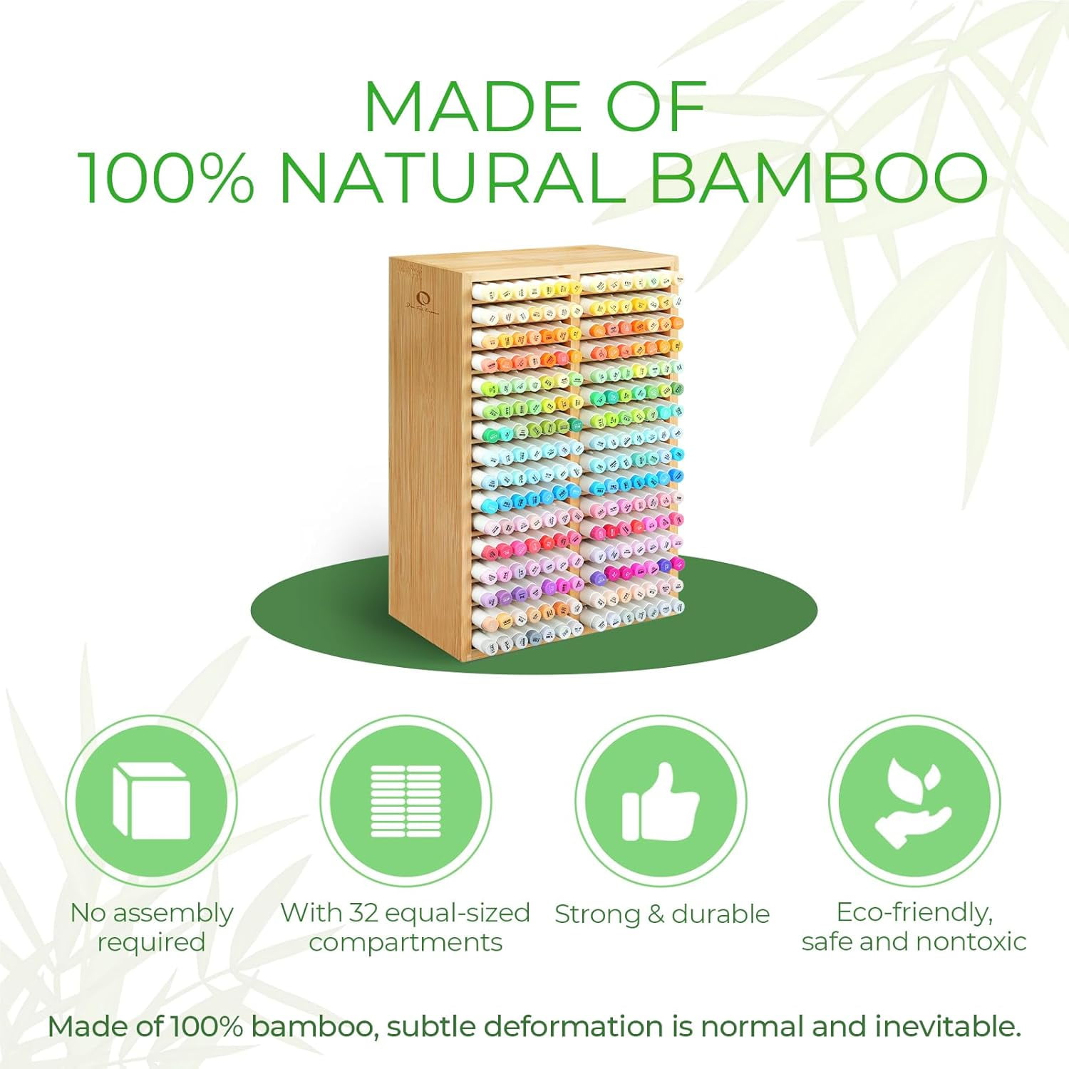 Ohuhu Bamboo Marker Organizer, Holds 224 Markers, 32 Compartments for Desktop, Pens, Oahu Series