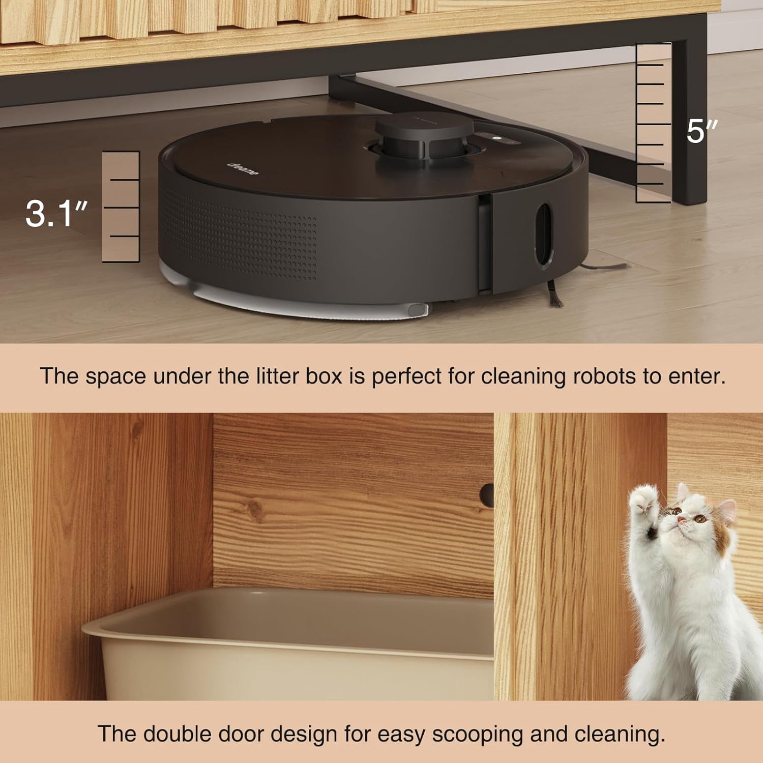 Vabches Hidden Cat Litter Box Enclosure Furniture, Multi-Functional Cat Washroom Bench with Cat Scratching Pad and Fluted Doors