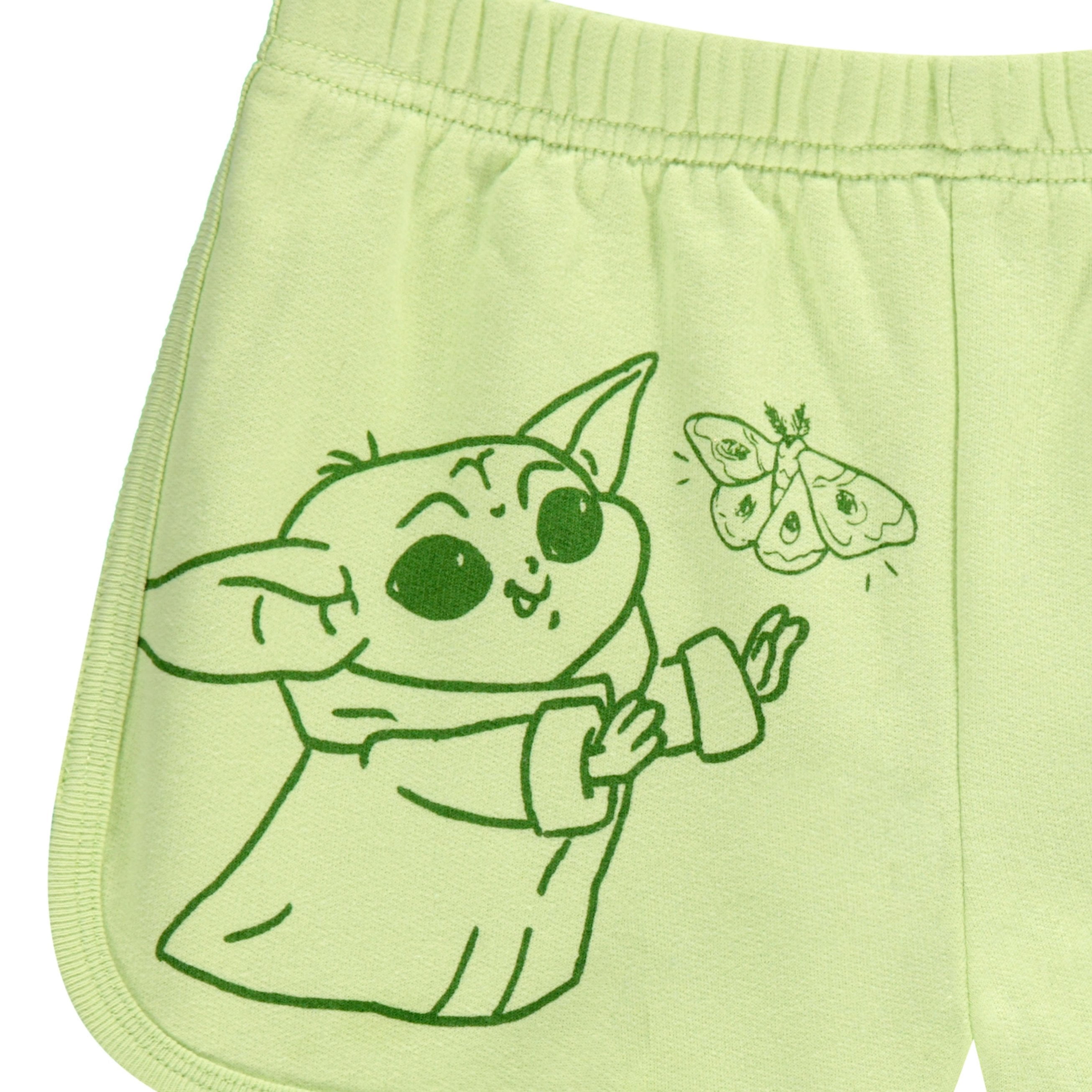 STAR WARS Girls Baby Yoda Crewneck Sweatshirt and Shorts Clothing Set- Little and Big Girl Sizes 4-16, Green, 7-8