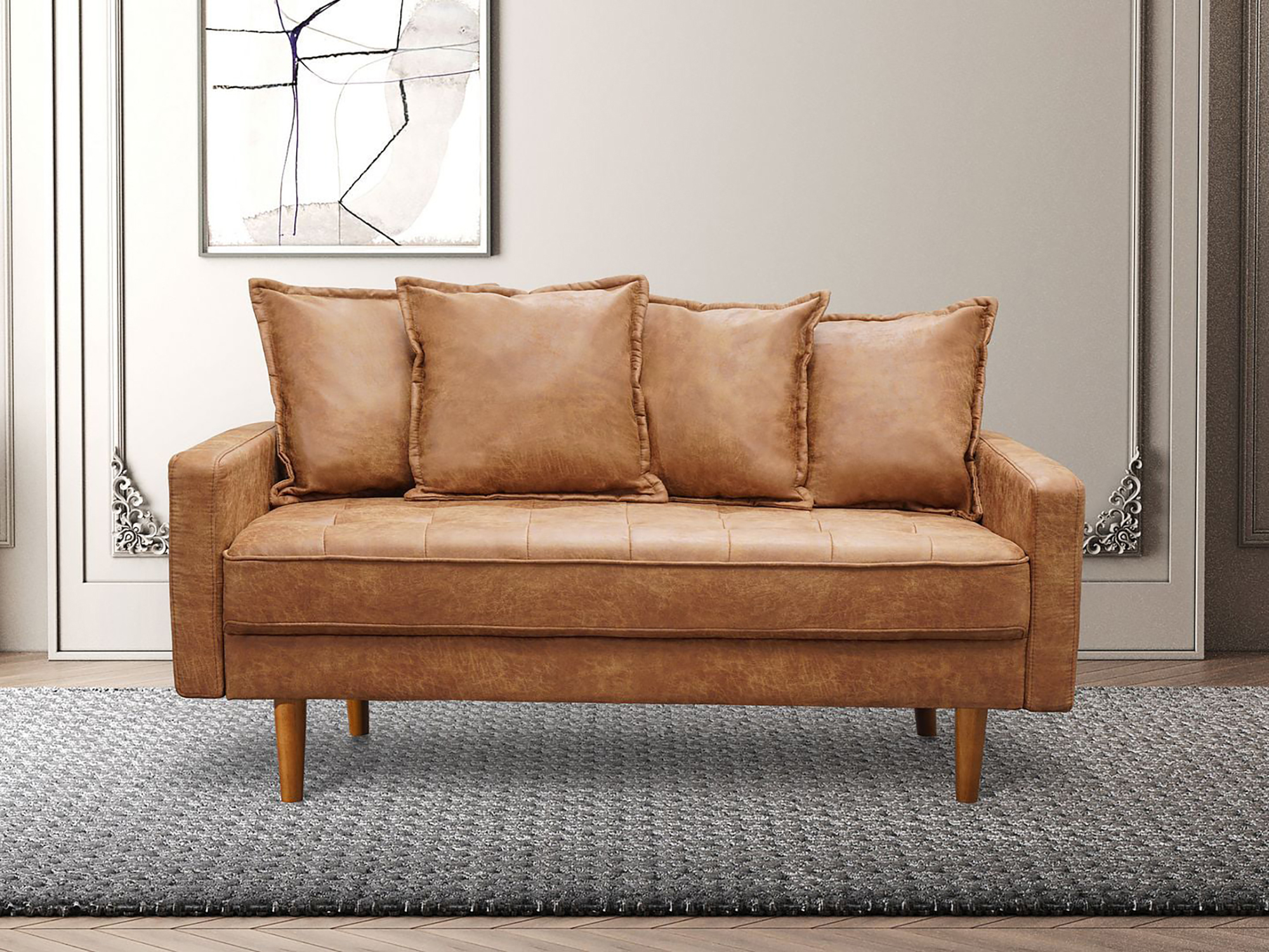 "Koby Home Modern 58"" Loveseat Sofa for Small Space Living Room, Faux ...