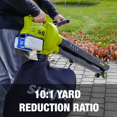 Sun Joe - 48-Volt iON+ 155 MPH 388 CFM Cordless Handheld Blower and Vacuum and Mulcher (2 x 4.0Ah Batteries and 1 x Charger) - Green