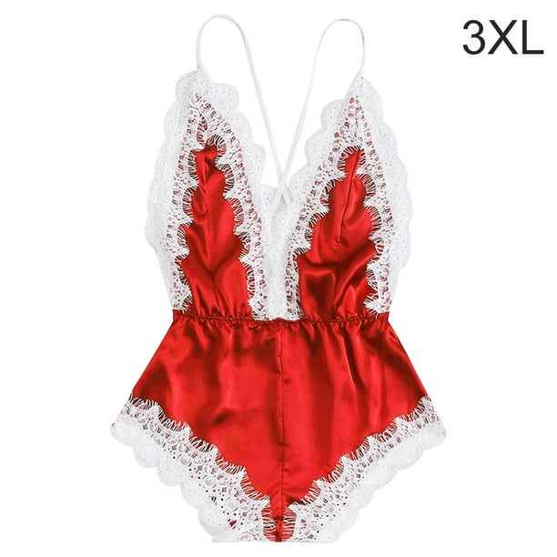 Lencería sexy Mujer Ropa interior con cuello en V profundo Body de malla de encaje para niña, Rojo, 3XL Methold XX000171-21