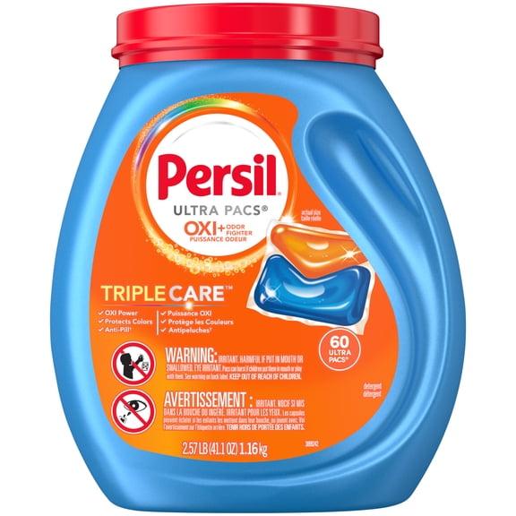 Persil Ultra Pacs Advanced Clean Laundry Detergent, Oxi Odor Fighter, 60 Count