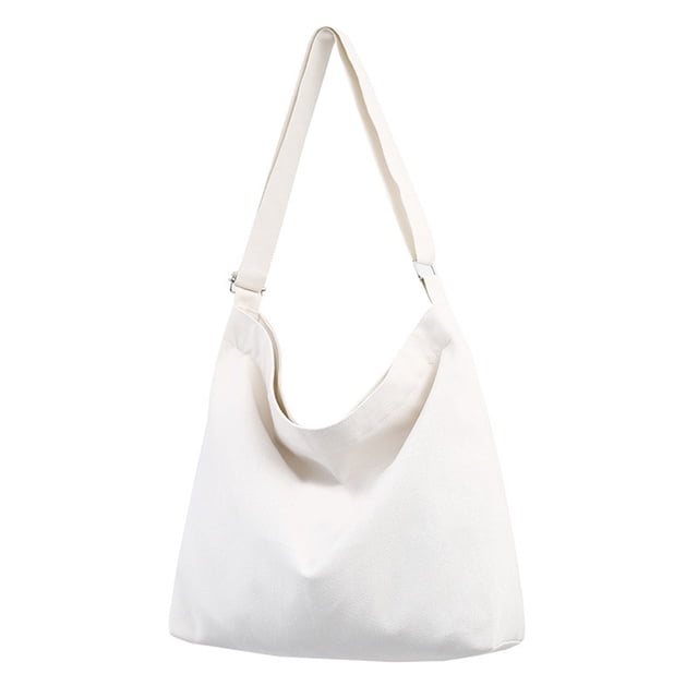 Trayknick Women Solid Color Canvas Shoulder Bag Adjustable Strap Handbag Storage Pouch White