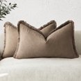 thumbnail image 1 of Chenchen Set of 2 Decorative Linen Fringe Lumbar Throw Pillow Covers Boho Farmhouse Cushion Cover with Tassels Soft Accent Pillowcase for Couch Sofa Bed Living Room Home Decor,12×20 Inch,Light Brown, 1 of 1