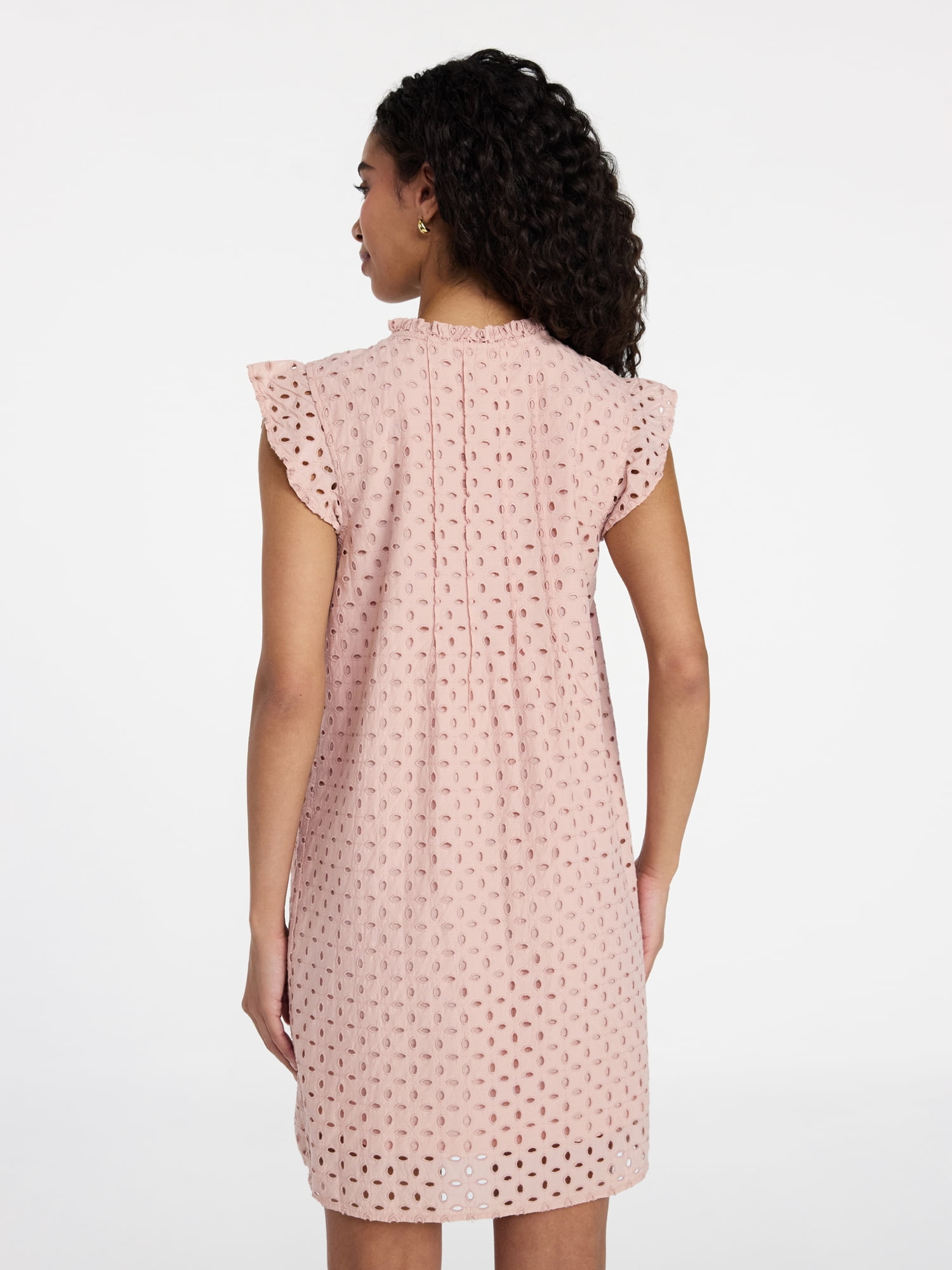 Time and Tru Women's Cotton Eyelet Mini Dress with Flutter Sleeves, Sizes XS-XXXL