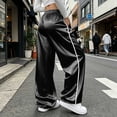 thumbnail image 5 of Gytharion Women's Satin Silk Joggers Solid Color Fashion Wide Leg Sweatpants with Pockets Elastic High Waist Casual Loose Straight Leg Trousers, 5 of 5
