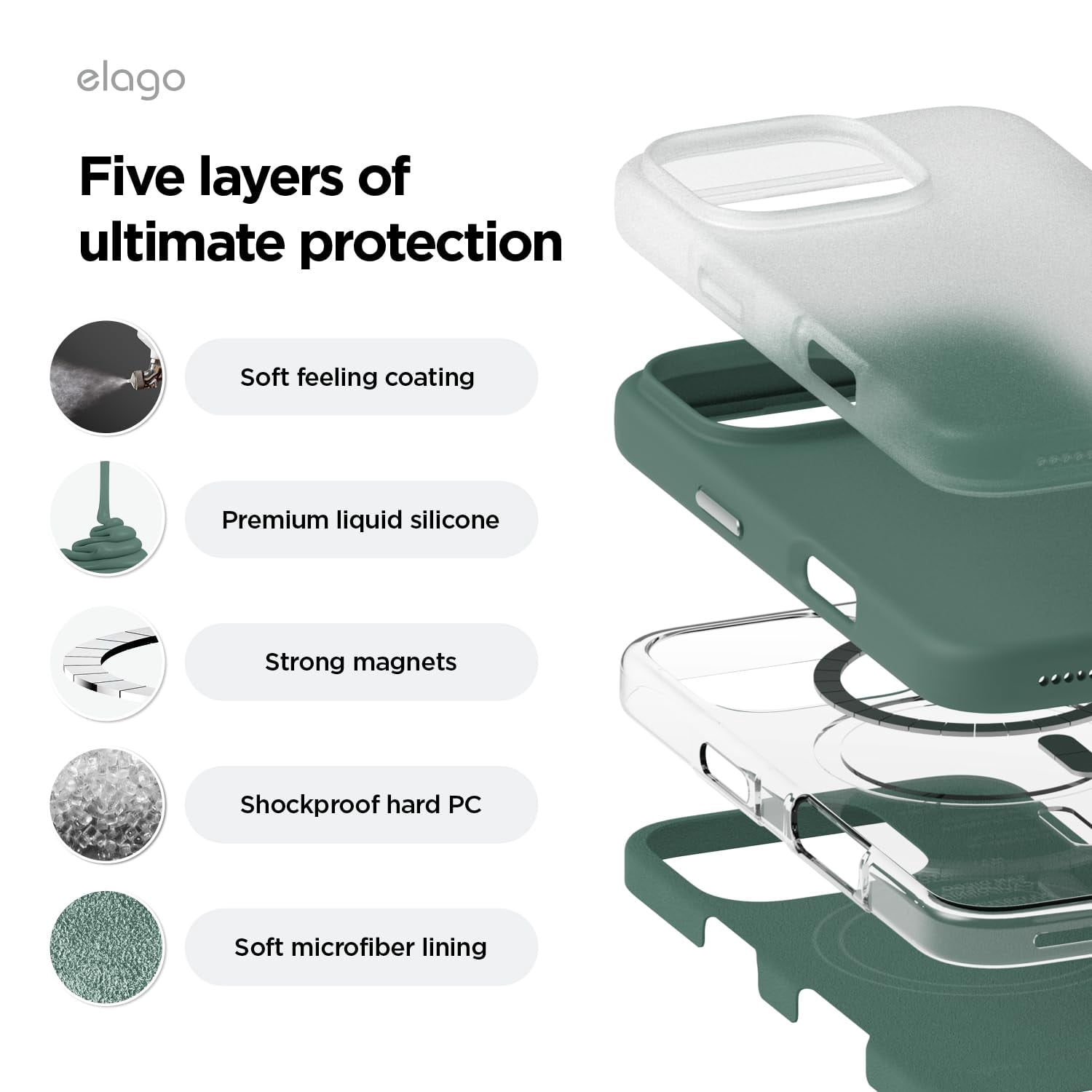 elago Magnetic Silicone Case Compatible with iPhone 16 Pro Case 6.3 Inch Compatible with All MagSafe Accessories - Built-in Magnets, Soft Grip Silicone, Shockproof [Midnight Green]