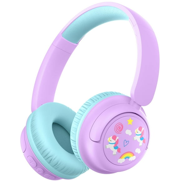 Auriculares Bluetooth iClever BTH22 para niños, 60 horas de reproducción, morado/verde