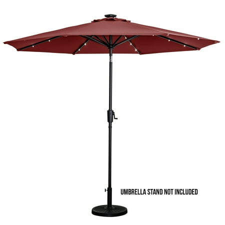 Sun Ray - 9' Round 8Rib Solar Lighted Umbrella - Taupe