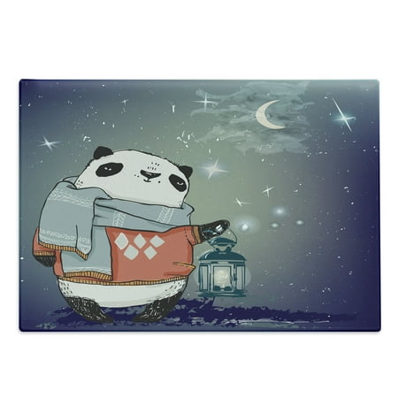 

Panda Cutting Board Panda Bear with a Scarf Outside in the Starry Winter Night Grunge Looking Art Decorative Tempered Glass Cutting and Serving Board Large Size Multicolor by Ambesonne