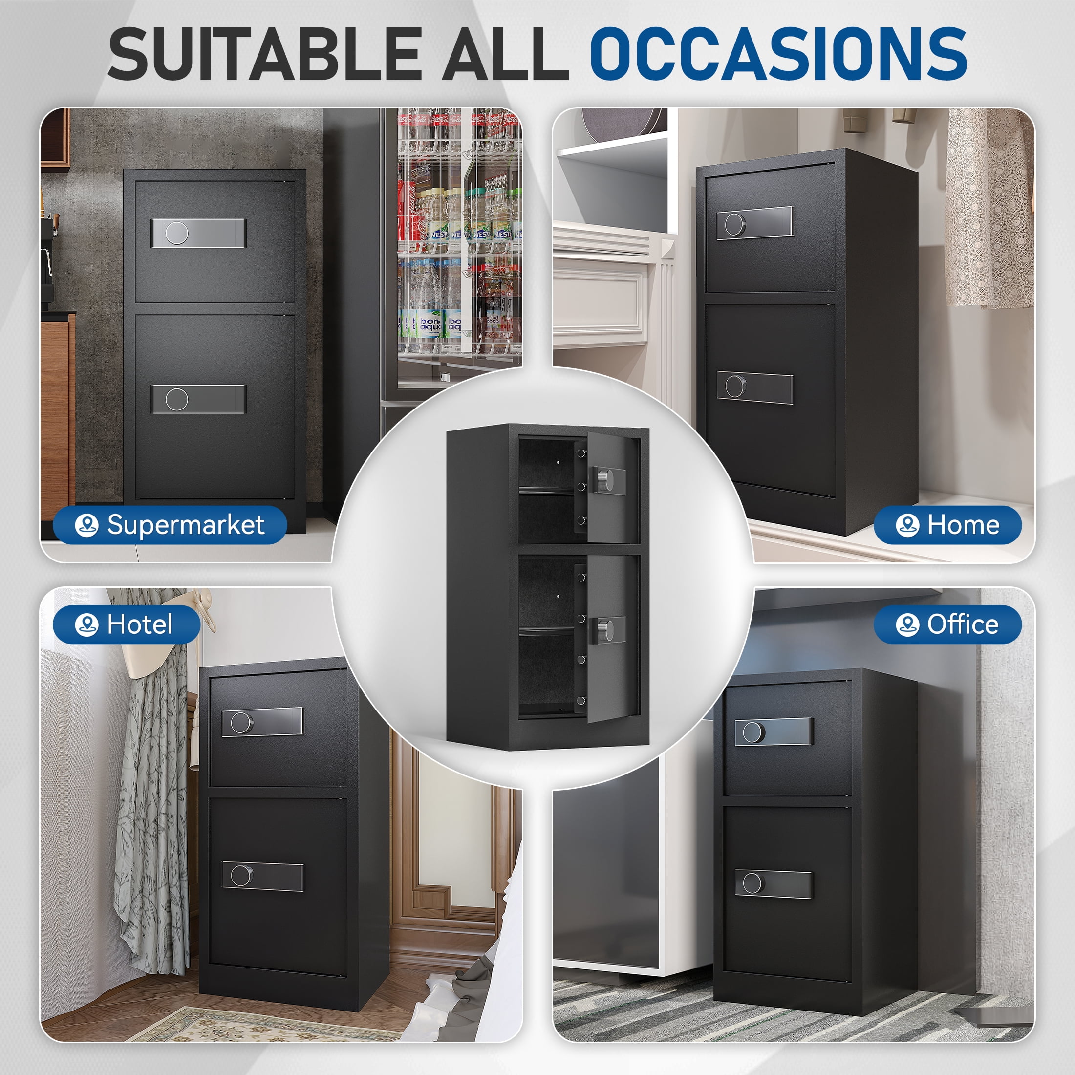 8.5 Cubic Feet Heavy Duty Dual Door Safe Box, Digital Drop Safe, Fireproof safe for Home, Office, Hotel