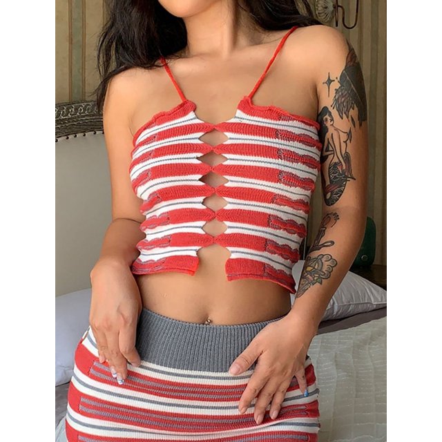 Venta de liquidación barata, tops cortos de moda coreana con dobladillo irregular para mujer, camisetas ajustadas de retazos con cuello en V, ropa de calle, camisetas vintage