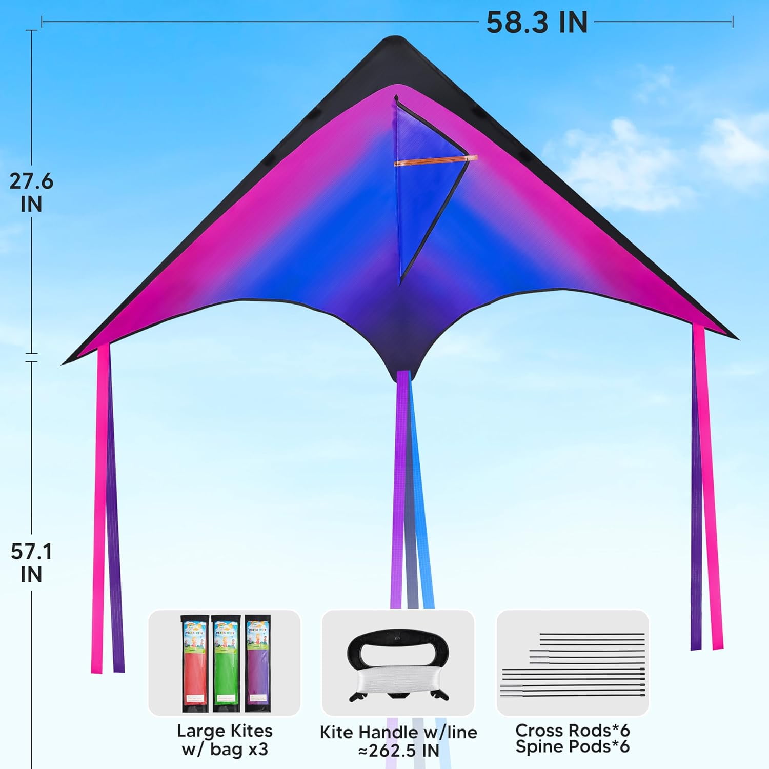 3 Packs Large Delta Kite Gradient Rainbow, Easy to Fly Huge for Kids and Adults, Large Delta Beach Kite for Outdoor Games and Activities