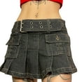 thumbnail image 3 of Womens High Waist Denim Skirts Y2K A-Line Pleated Ruffle Mini Jean Skirt E-Girl Flared Tennis Golf Short Cargo Skirt, 3 of 6