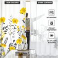 thumbnail image 2 of Yellow Floral Kitchen Curtains Mini 27.5'''' W x 39'''' L Boho Flowers Spring Gray Grey Leaves White Pattern Design Short Small Cafe Room Window Drapes Treatment Tiers Fabric 1 Pair, 2 of 5