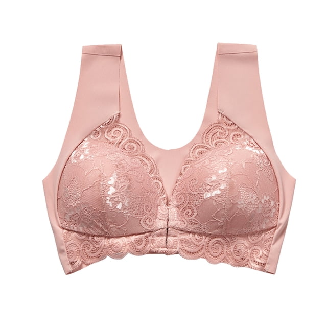Gibobby Brasier Cierre Frontal Mujeres Tallas grandes Cierre frontal Empuje hacia arriba Sujetador sin Encaje Sexy Cómodo(Rosa,Grande)