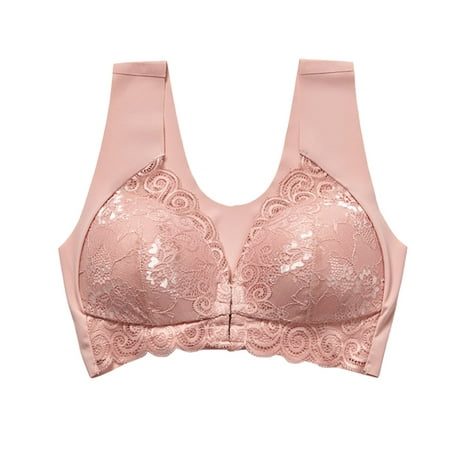 

CLZOUD Everyday Bras for Women Plus Size Front Closure Push Up Seamless Bra Lace Comfortable Wide Straps Support Pink 7XL
