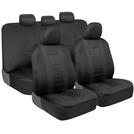 carXS Forza Black Car Seat Covers Full Set, Includes Front Seat Covers and Rear Bench Seat Cover for Cars Trucks SUV, Automotive Interior Car Accessories