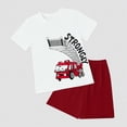 thumbnail image 2 of HCNTES Toddler Boy Firetruck Outfit Fire Engine Car Print Short Sleeve Tee and Drawstring Shorts 2-Piece Set Toddler Boys Short Set Clothes, 2 of 4