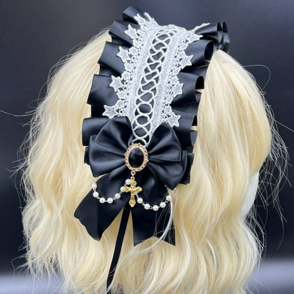 Nvzi Diadema con orejas de animales de anime y cascabeles, diadema, tocado, pinzas para el cabello (negro)