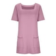 thumbnail image 6 of Fglymey Womens Summer Solid Color Square Neck Short Sleeve Dress With Pockets - Casual Athleisure Tee​​ Pink 2XL, 6 of 7