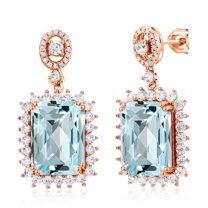 Gem Stone King 18K Rose Gold Plated Silver Sky Blue Topaz Dangle Earrings for Women (17.20 Cttw, Gemstone November Birthstone, Octagon Checkerboard 14X10MM)